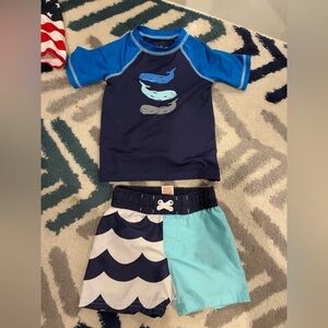 18 month swim trunks and rash guard blue